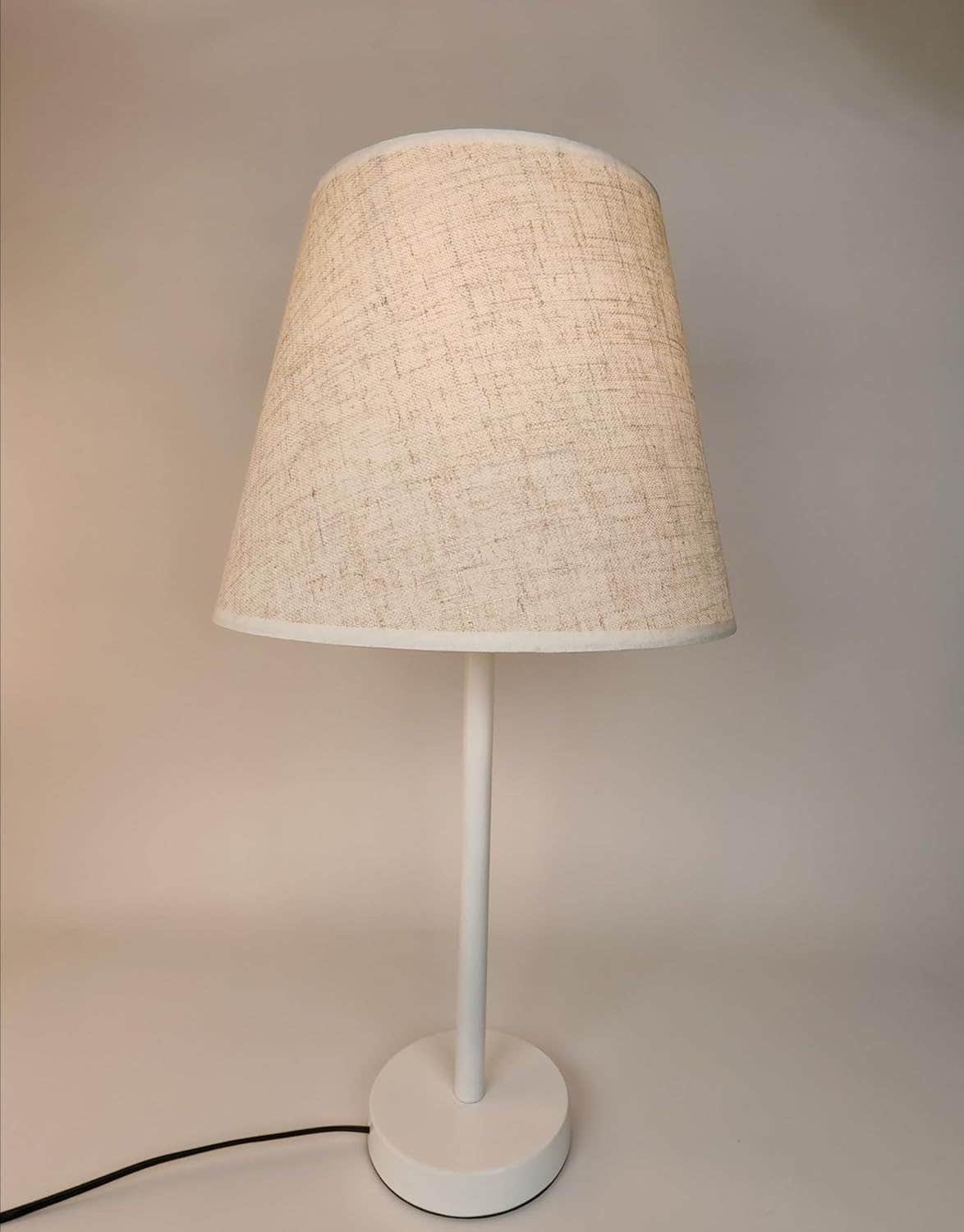 Modern White Metal Table Lamp with Beige Fabric Shade
