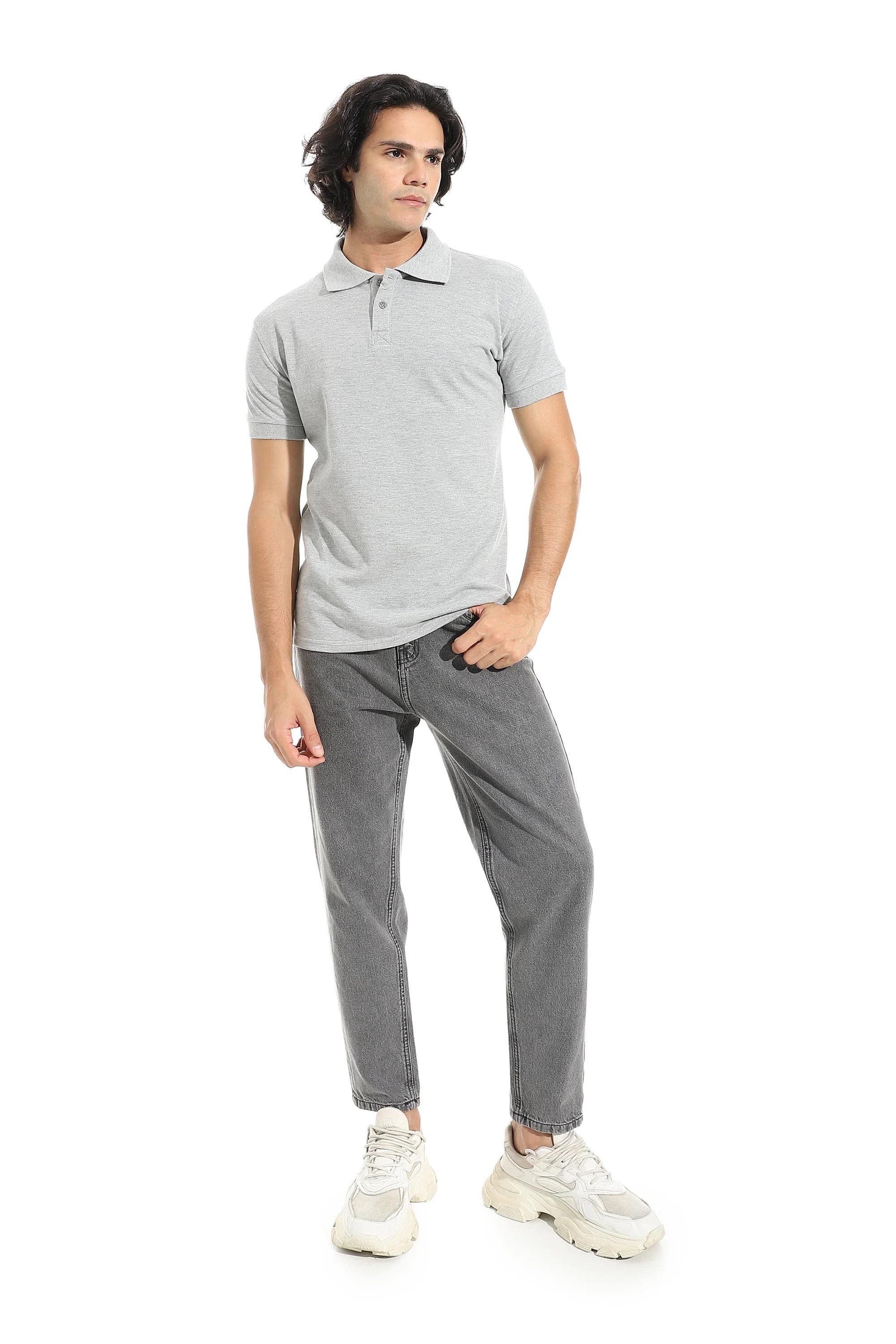 CAESAR Men's Plain Polo T-Shirt - Collared Neck - Grey