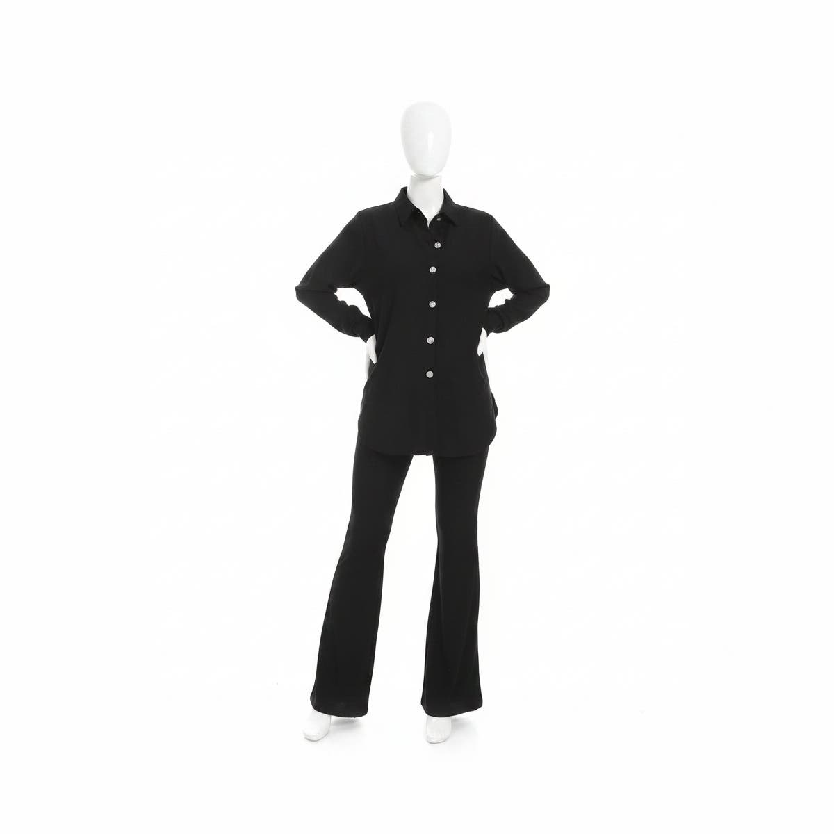 CAESAR Women's Black Collared Shirt with Front Buttons - 100% Cotton