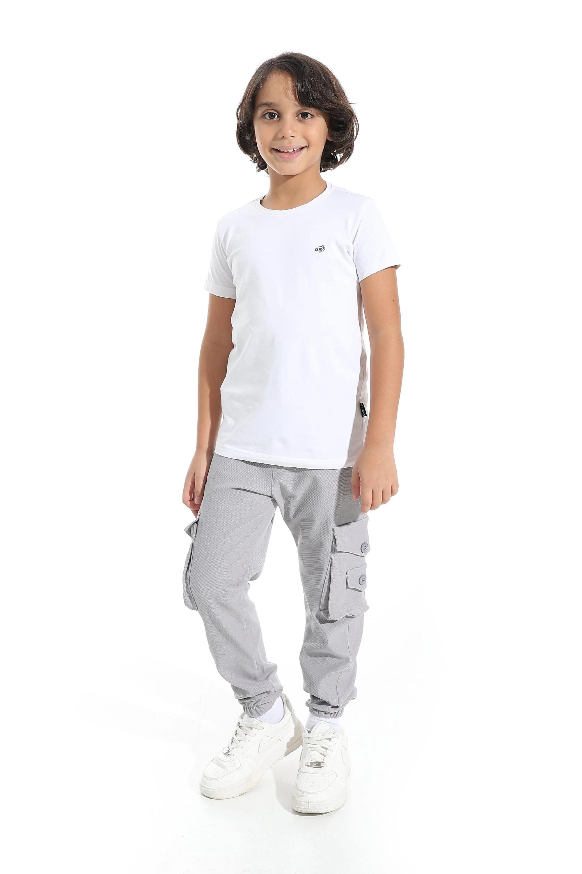 CAESAR Boys' Cargo Pants Comfortable Cotton Grey with Pockets