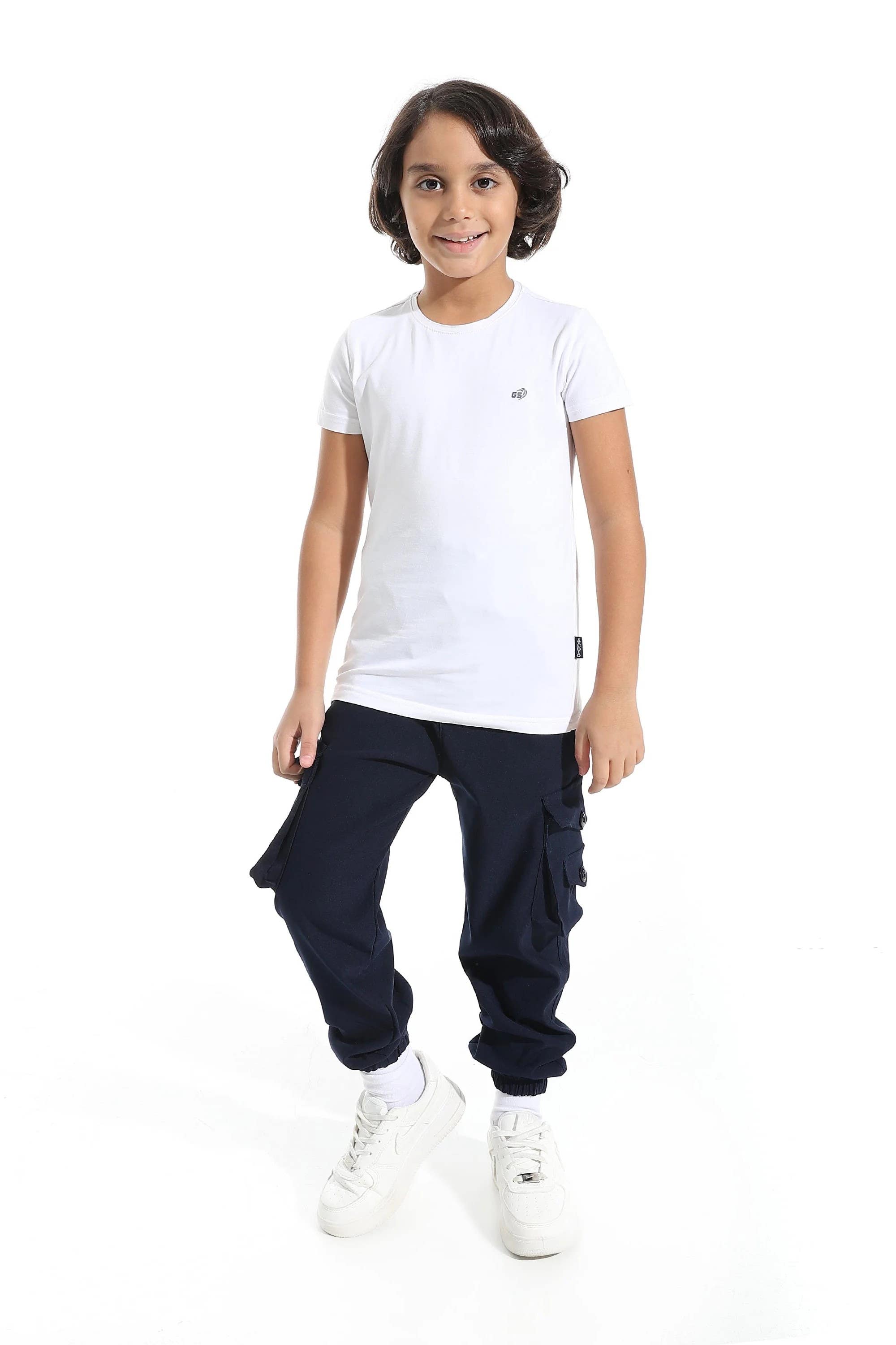 CAESAR Boys' Cargo Pants Comfortable Cotton Grey with Pockets