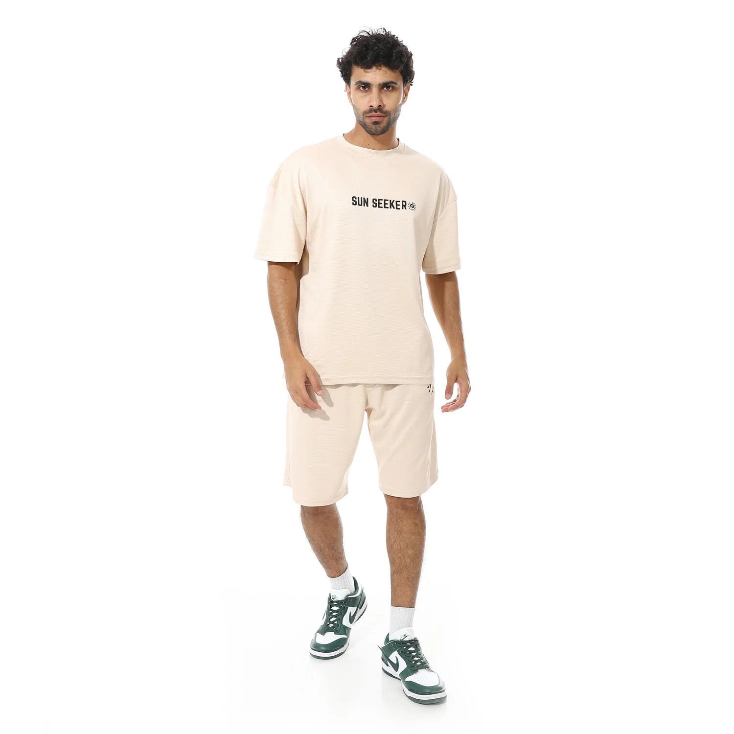 CAESAR Men's Cotton Casual Summer Two-Piece Set - Beige