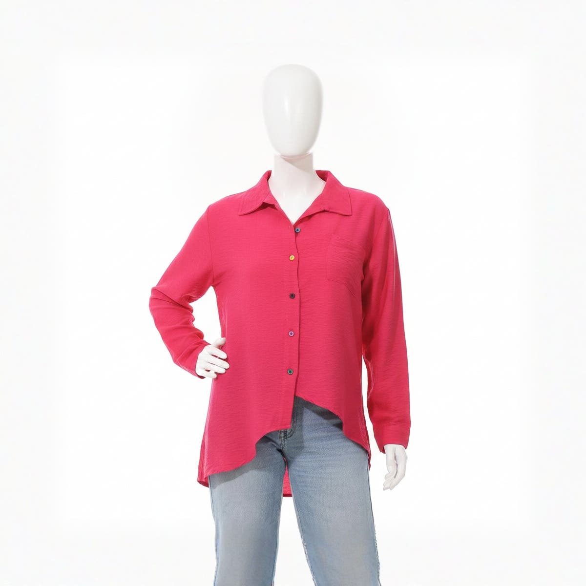 CAESAR Women's Linen Shirt with Round Back - Fuchsia