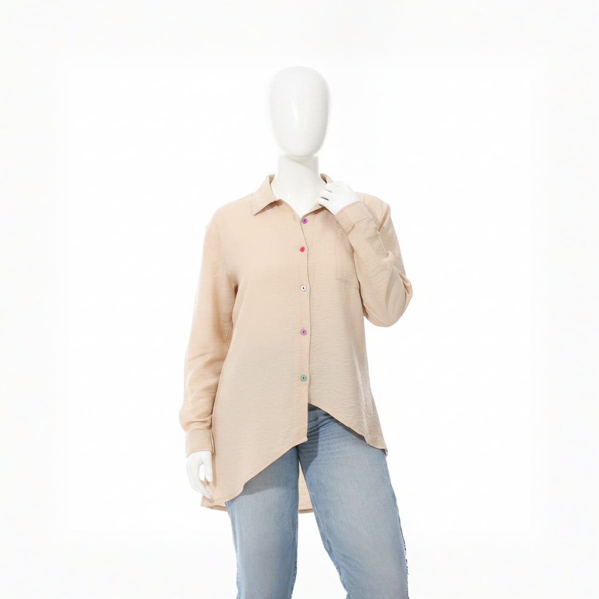 CAESAR Women's Linen Shirt with Round Back - Beige Cotton Blend