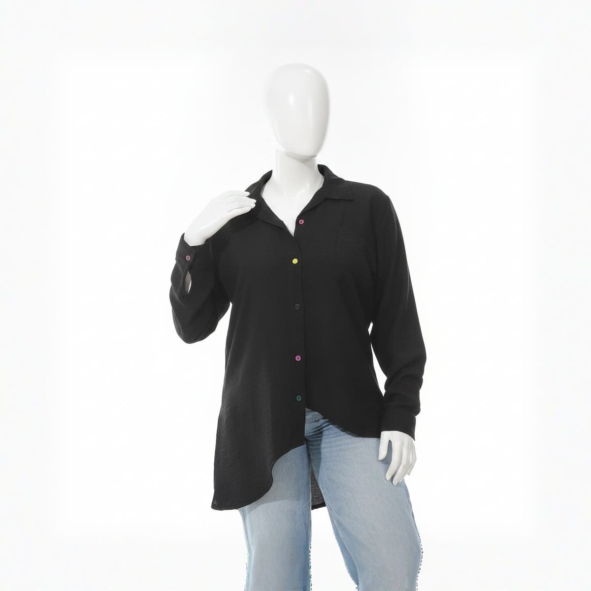 CAESAR Women's Linen Shirt with Collared Neck - Black