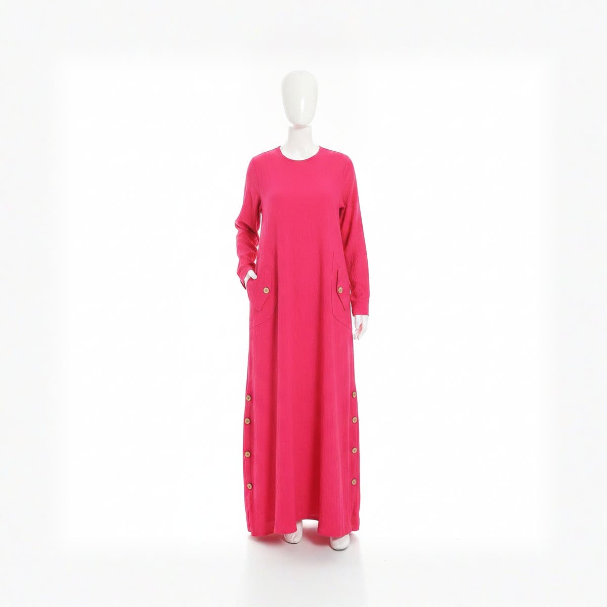 Elegant Women's Linen Abaya with Side Buttons - Summer Style - Fuchsia