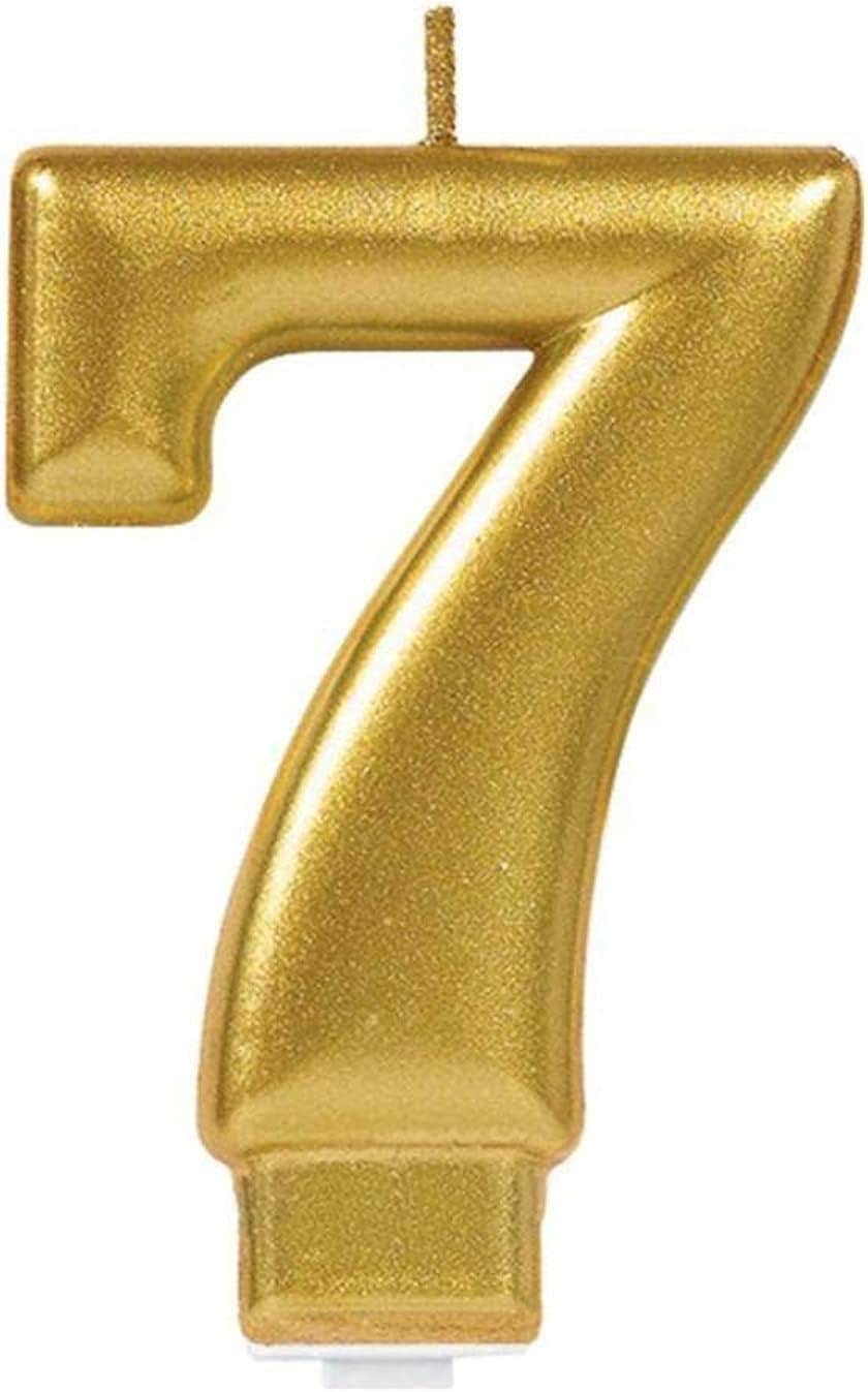 Numerical 7 Metallic Golden Moulded Candle