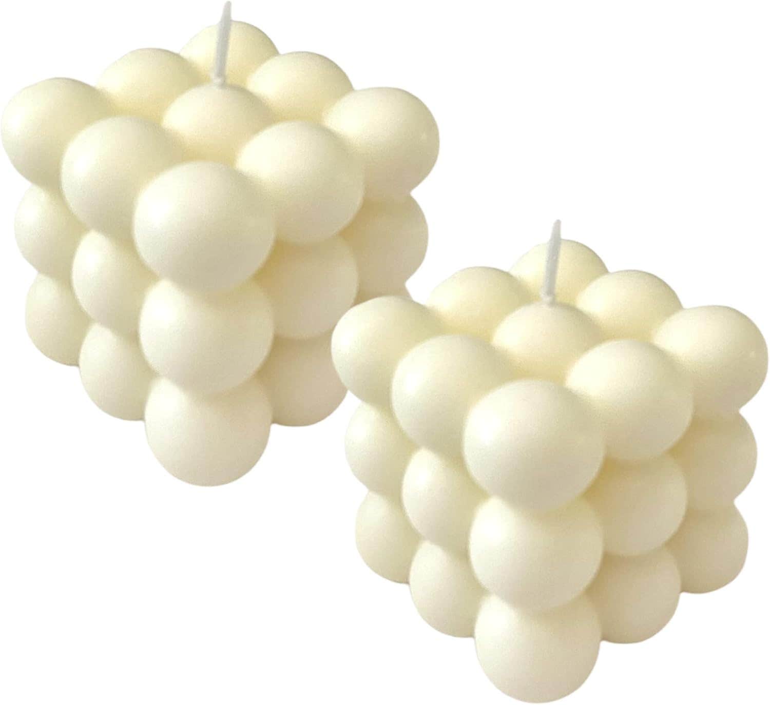 2 Pcs Ivory Bubble Candle Soy Wax Vanilla Scented Square Bubble Candles, Bubble Cube Candle for Home Decor & Gifting