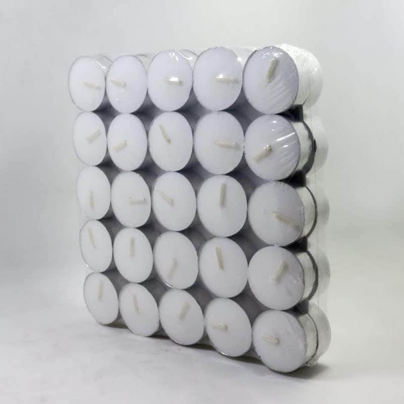 Generic Pack of 25 Tealight Candles, 3-4 Hours Burning Time, Unscented, Smokeless and Dripless Decorative Candles