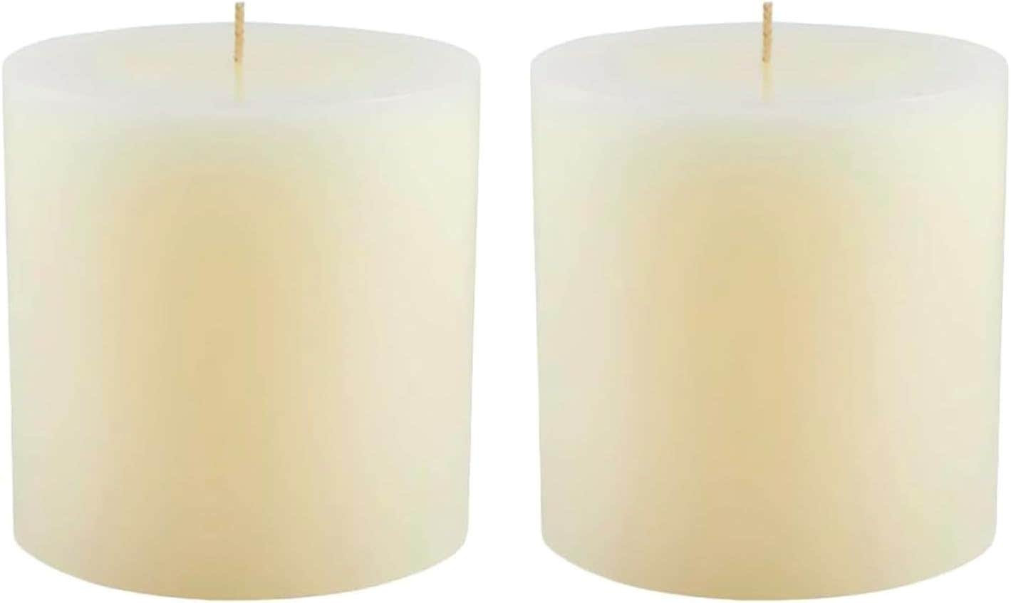 MIster Candle Ivory 4x4 Hand Made Pillar Candles Set of 2 Unscented Smokeless Cotton Wicks - Ideal for Weddings & Restaurants