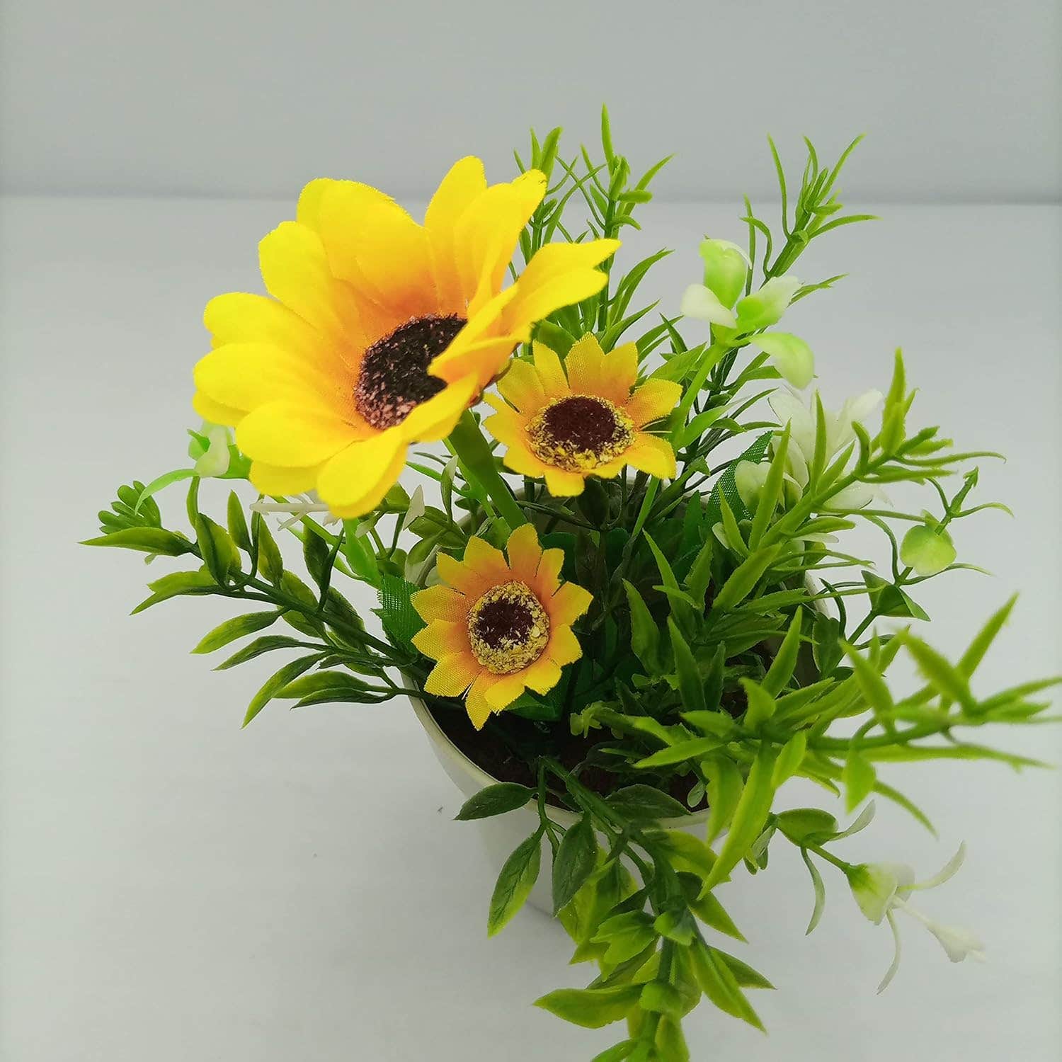 Vase - Artificial Rose Sunflower (White Pot) (White)