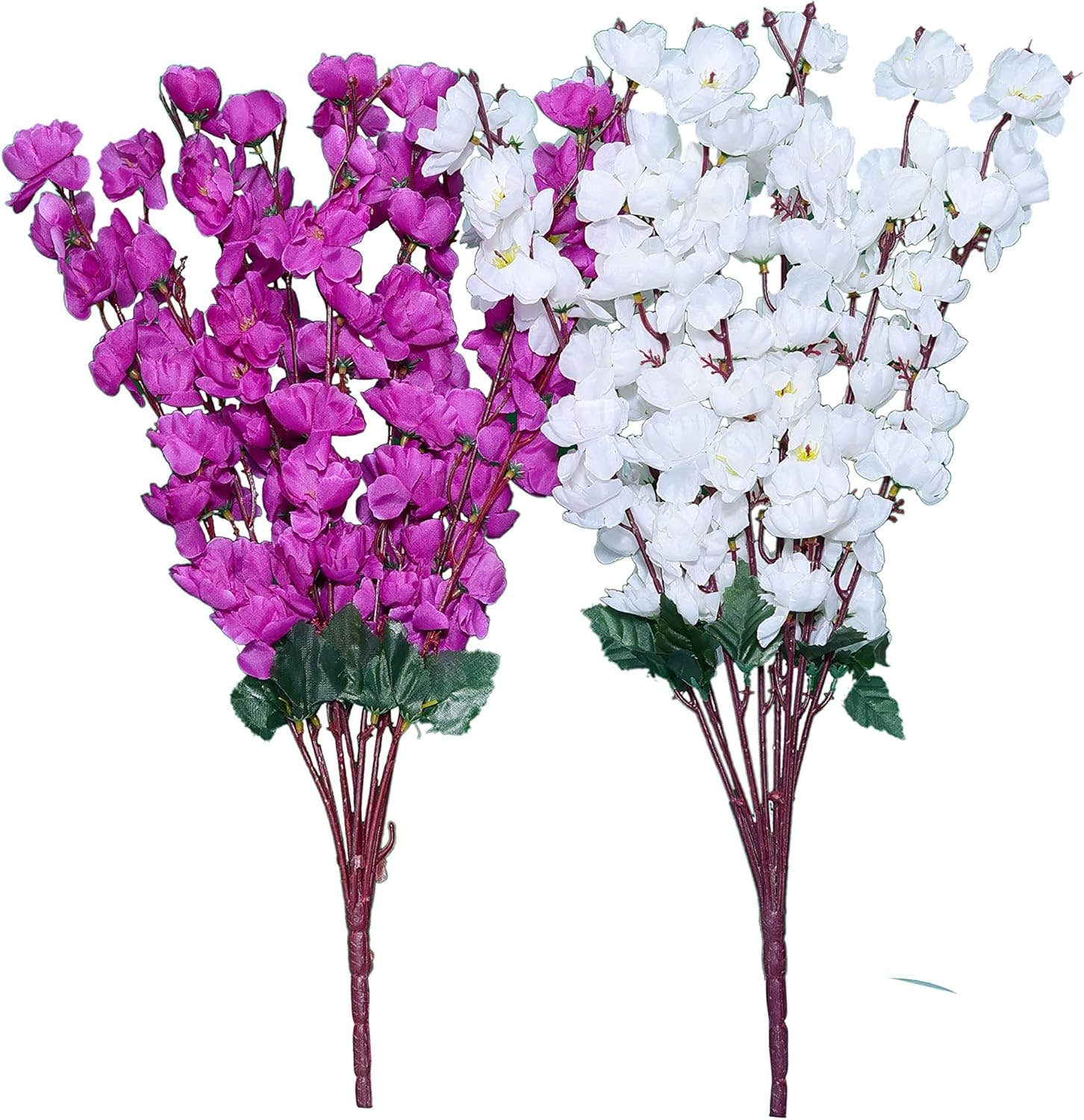 Sofix Artificial Cherry Blossom Flower Bunch (White, Purple, Pack of 2). ,Artificial Flora