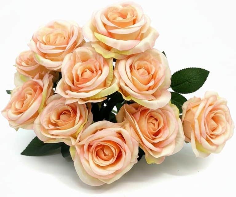 My Rose Flower Bouquet 9 Roses 40cm Tall - Realistic Artificial Flowers for Home Party (Orange)