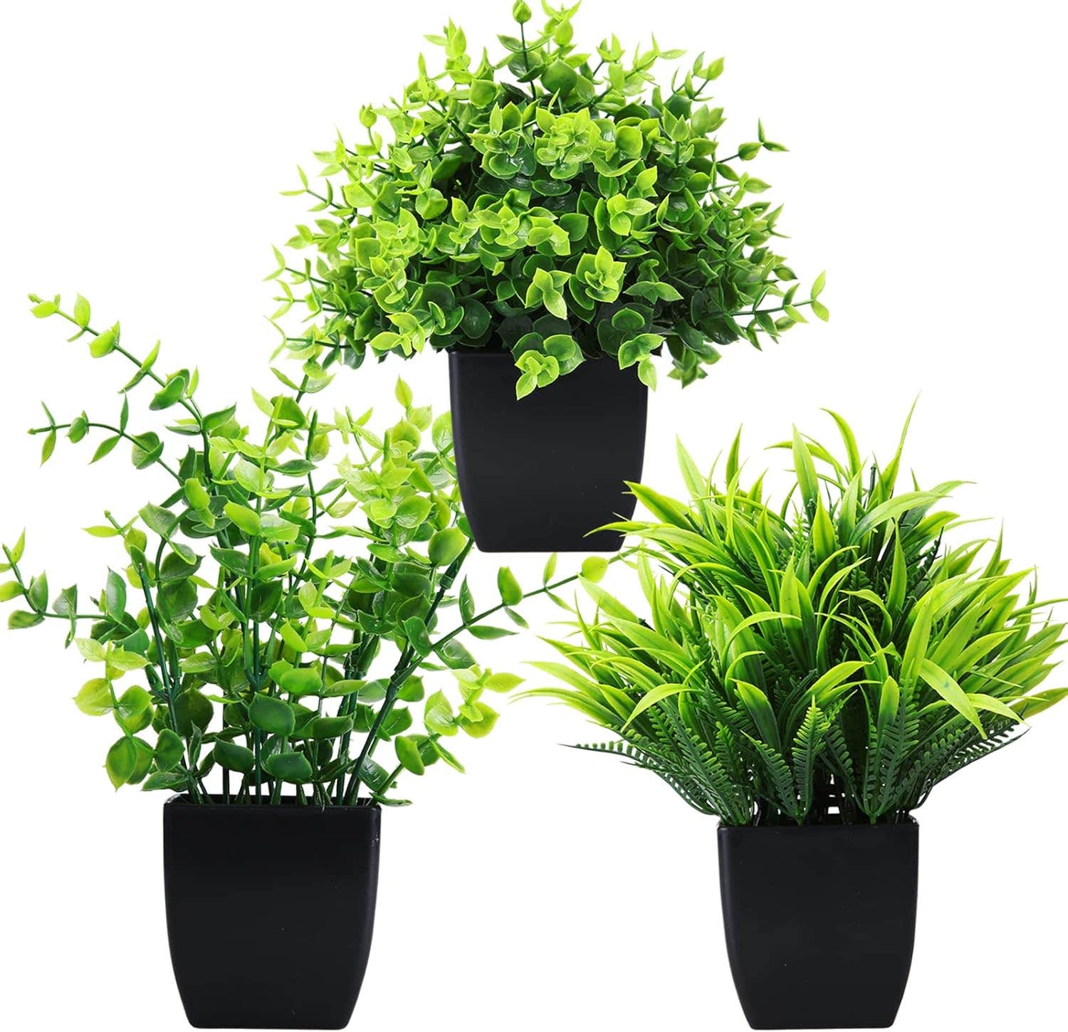 Set of 3 Mini Artificial Eucalyptus and Wheat Grass Plants