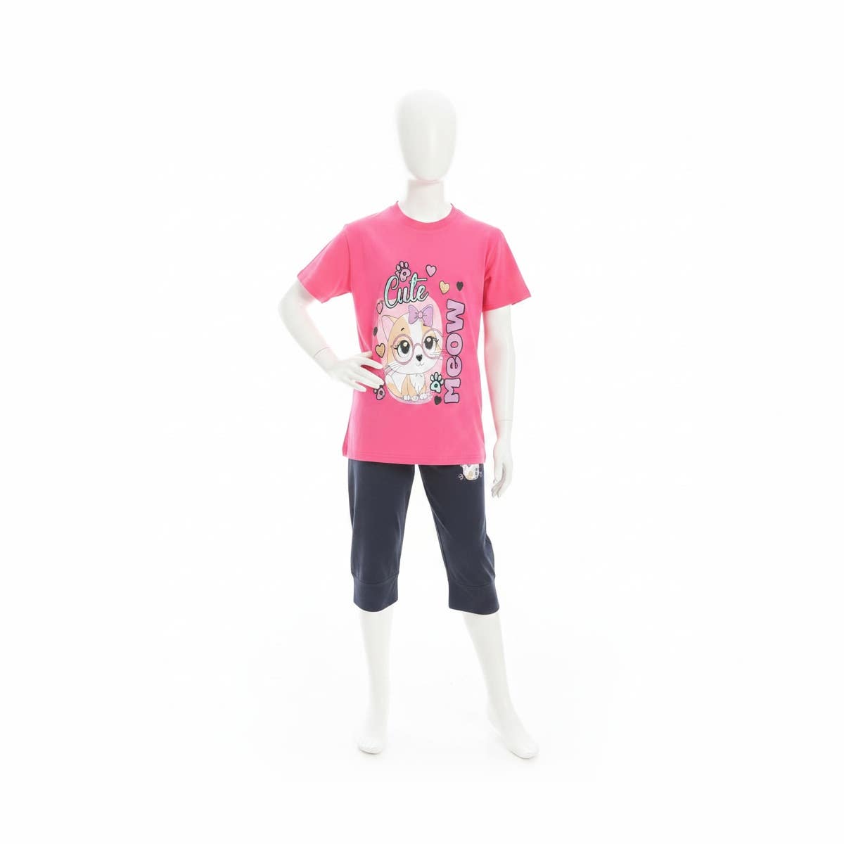 CAESAR Girls Cotton Pajama Set with T-Shirt & Shorts - Summer Sleepwear