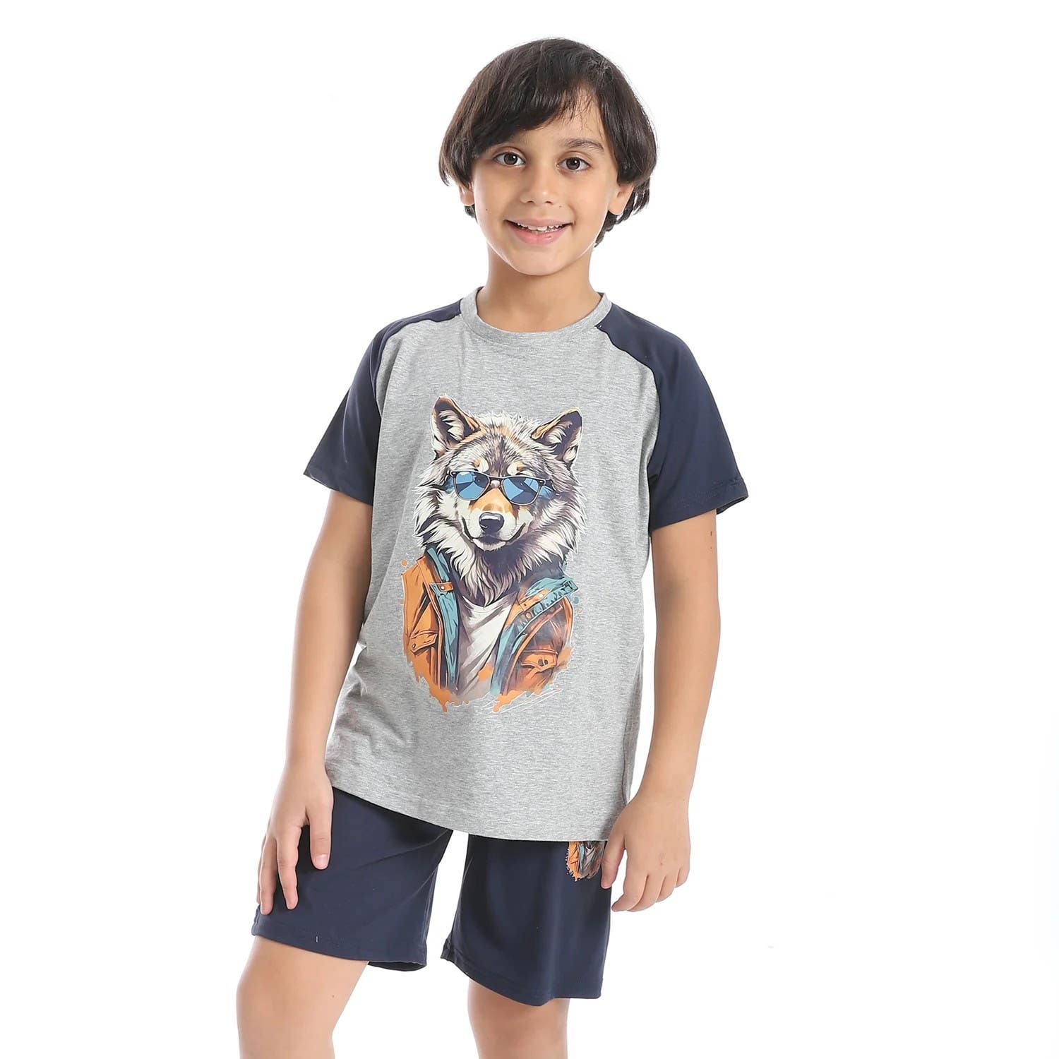 CAESAR Boy's Cotton T-Shirt and Shorts Set - Wolf Print