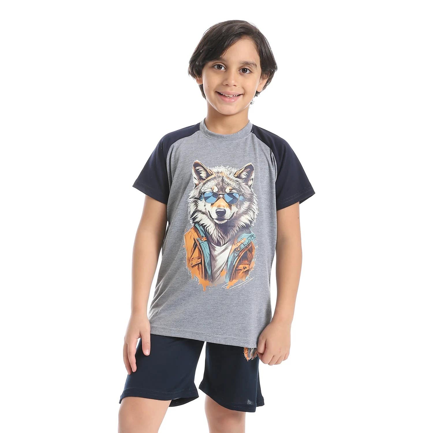 CAESAR Boy's Cotton Set with Wolf Print T-Shirt and Shorts