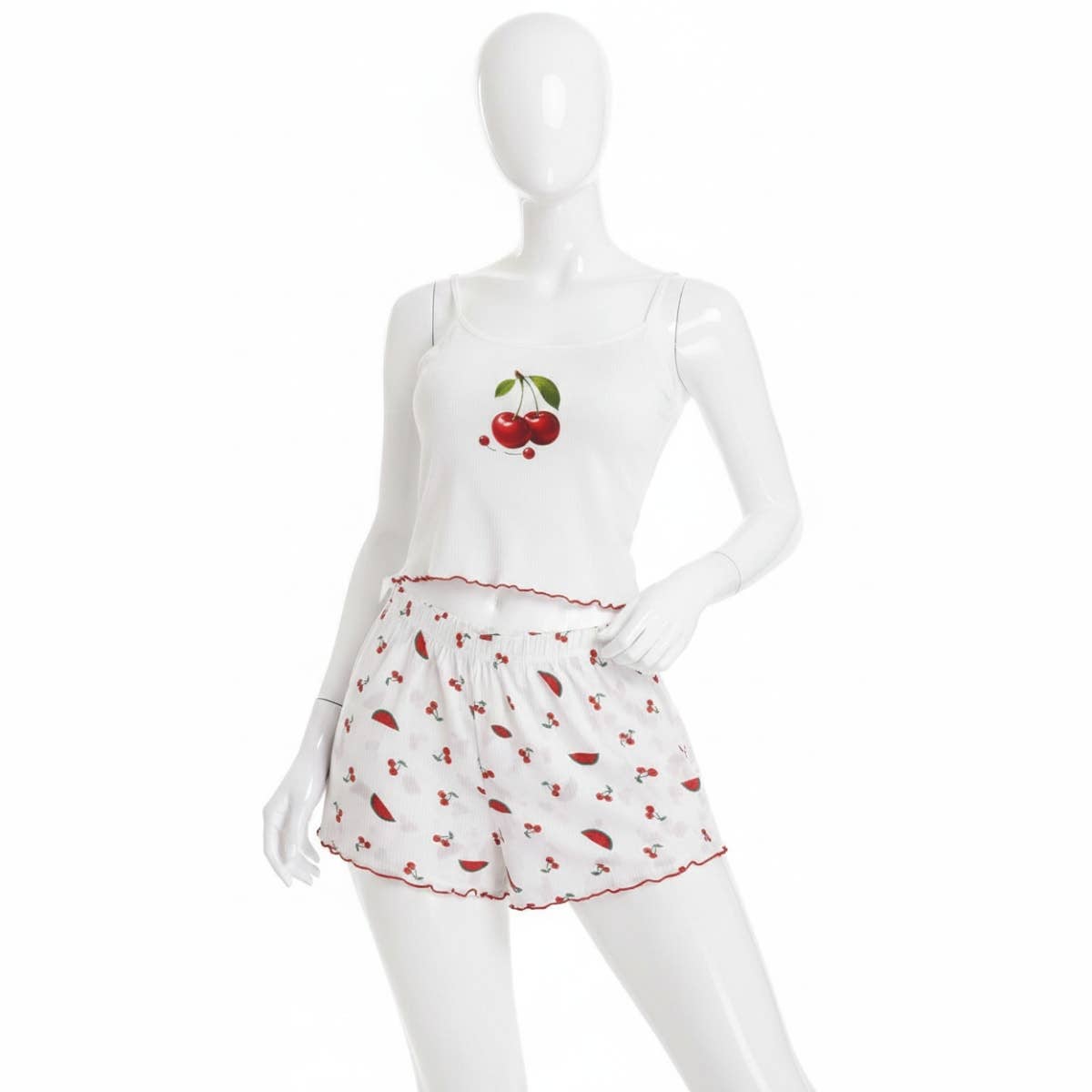 Women's two-piece hot shorts with a cherry print