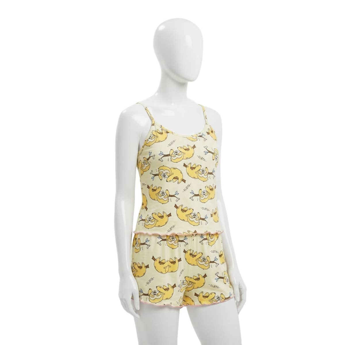 Women's top and shorts with a sloth print