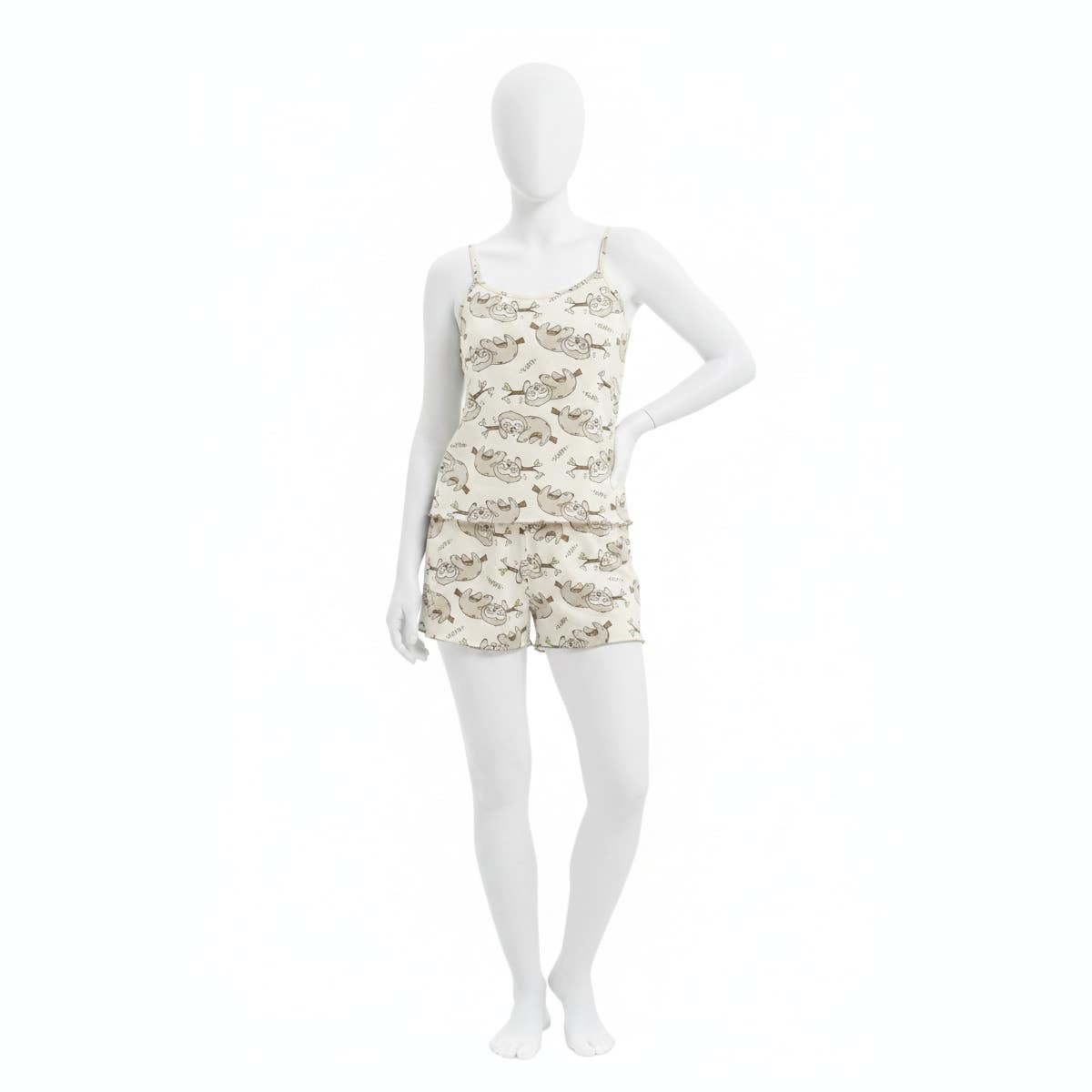 Women's top and shorts with a sloth print