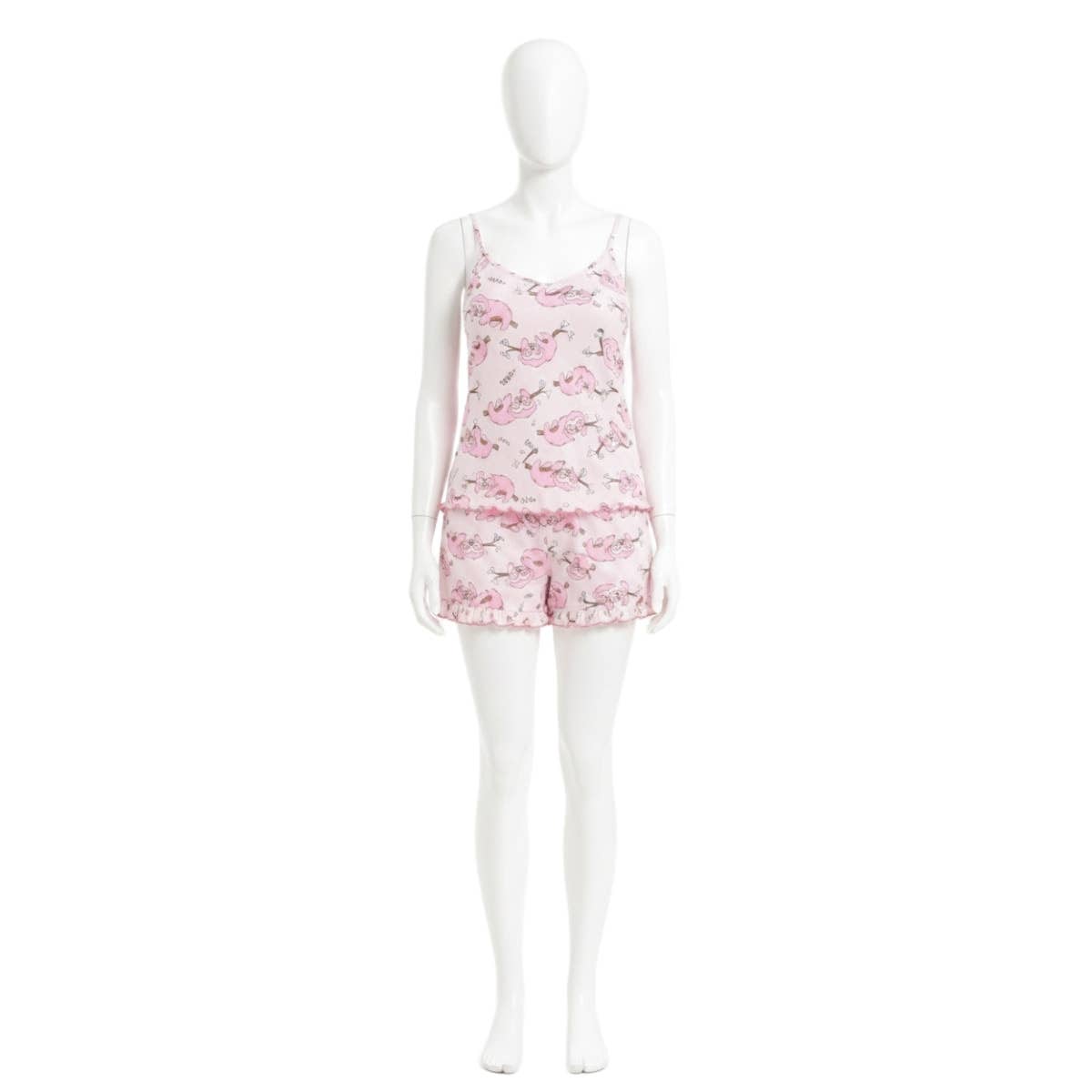Women's top and shorts with a sloth print