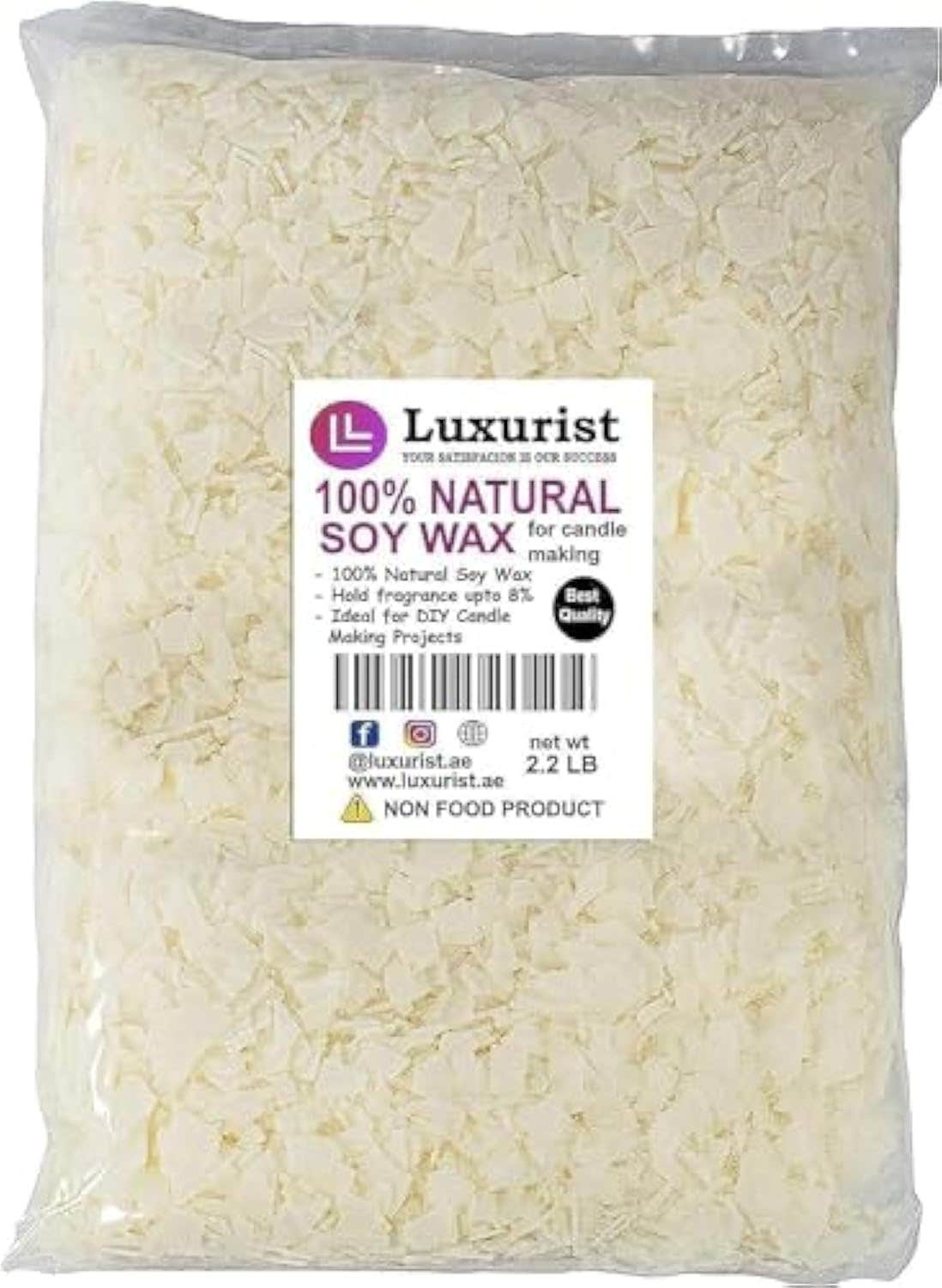 Luxurist Natural Soy Wax Candle making - 1 Kg - 2.2 pound (1 KG) with 5 Cotton Wicks