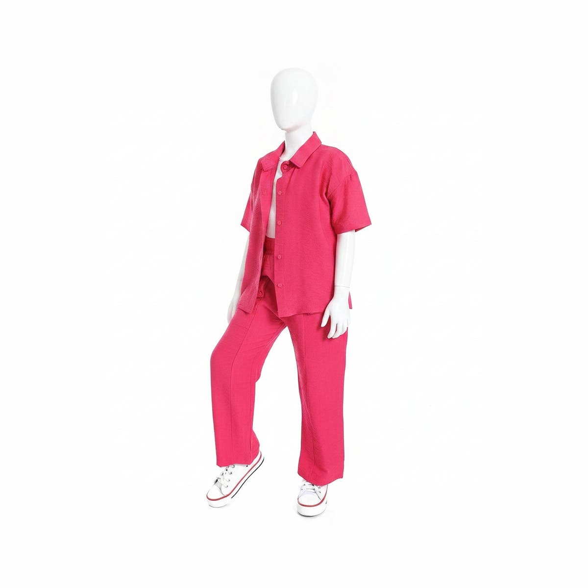 Girls' linen suit with half sleeved shirt with front buttons