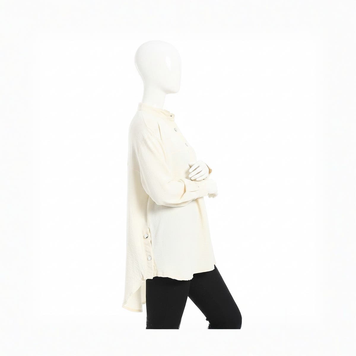 Women's long-sleeved, half-neck, button-down blouse