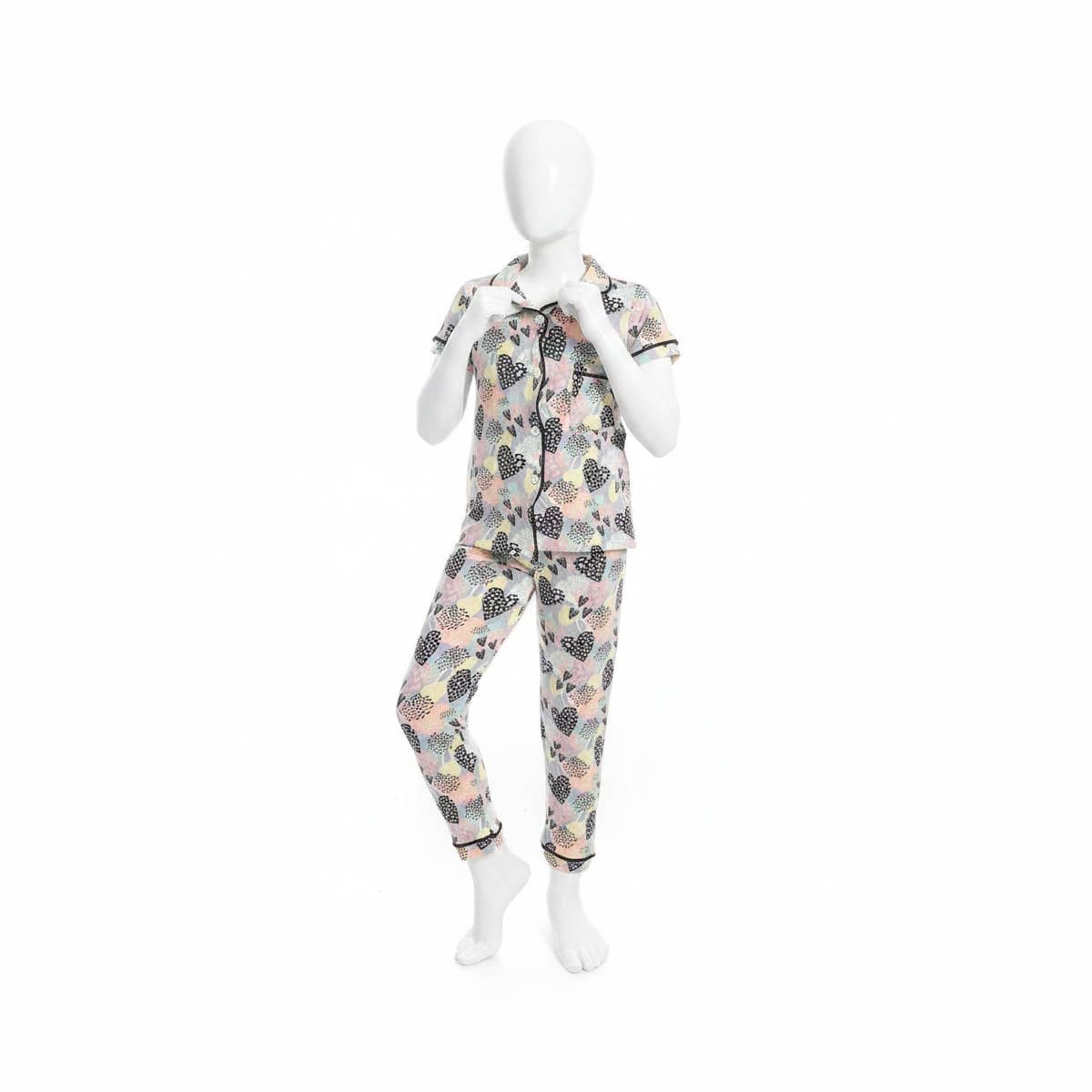 Girls' pajama with shirts with heart pattern