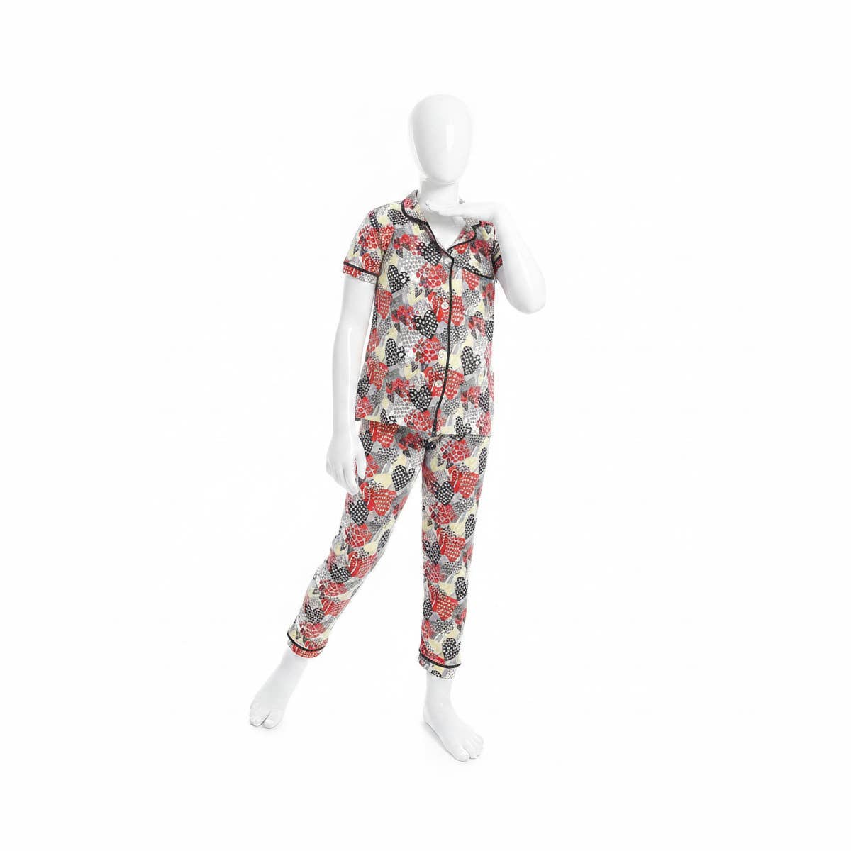 Girls' pajama with shirts with heart pattern