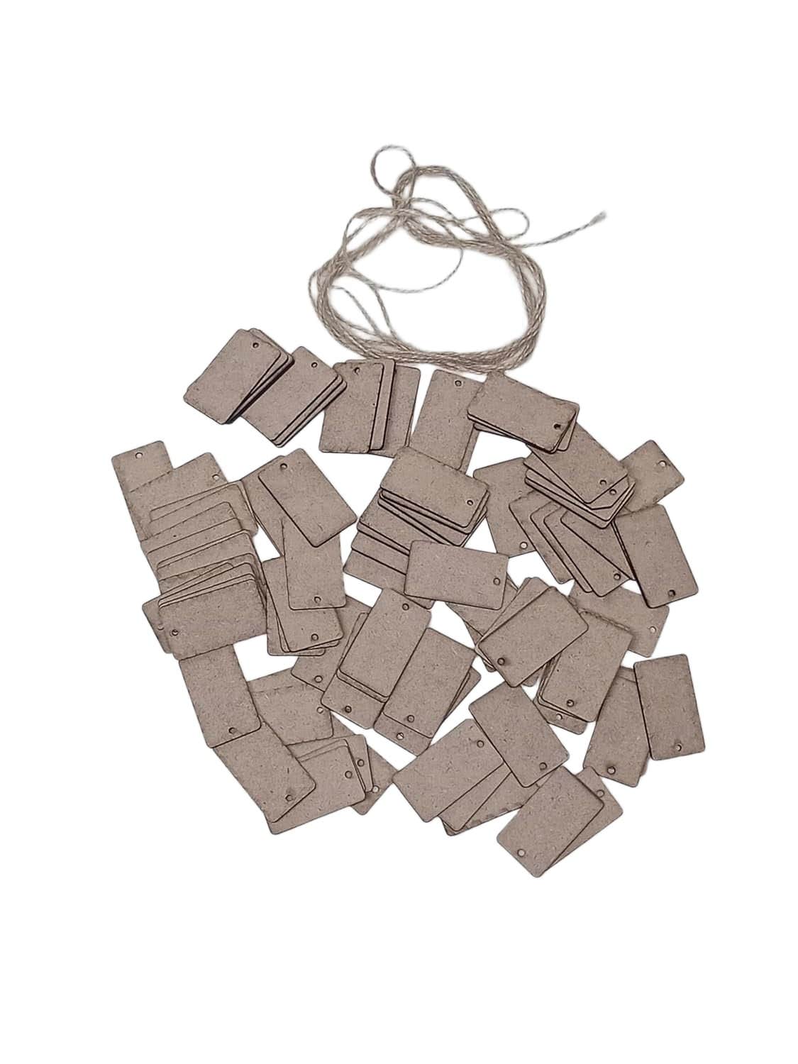 100 Pieces Unfinished Wood Pieces with Hole and Rope for Painting Writing Crafts Supplies