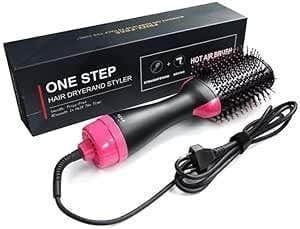 Ionic Technology Electric Hair Dryer Styler Brush - 3-in-1 Ceramic Black Hair Styling Tool