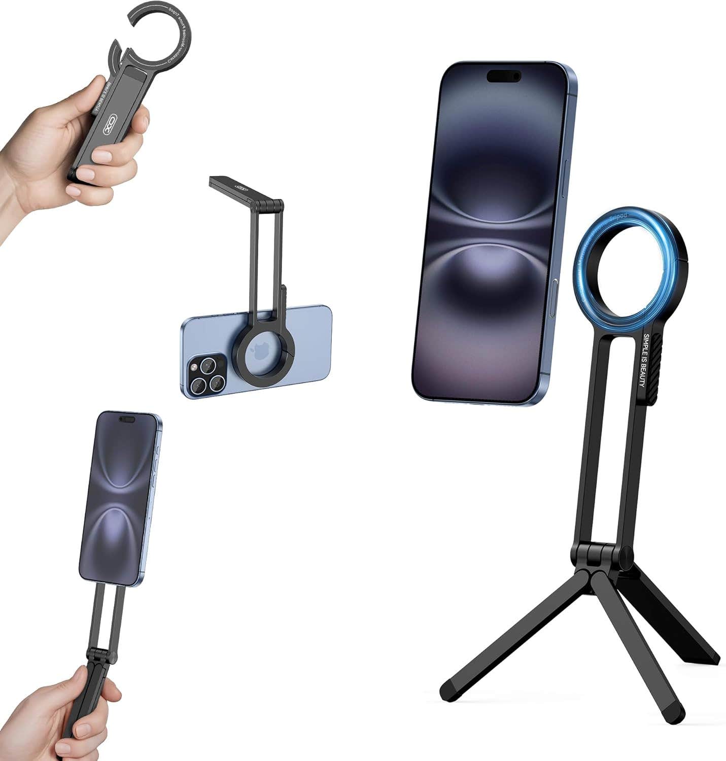 XO Simple is Beauty Magnetic Phone Tripod | Compact Black Stand | Universal MagSafe Compatibility