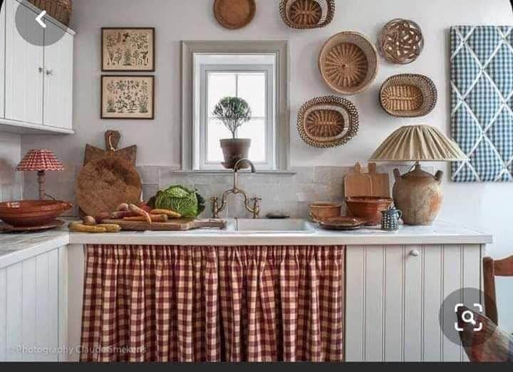 Plaid Under Sink Valances for Kitchen, Country Style Bistro Curtains