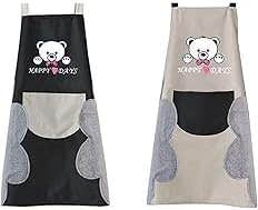Bear Shape Hanging Apron Household Kitchen Apron Waterproof Pocket Color :Brown
