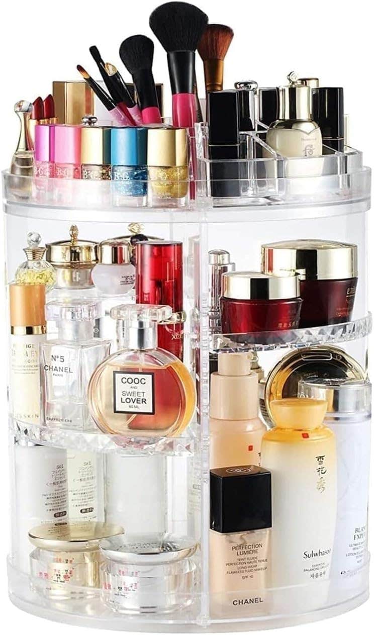 360° Rotating Makeup Organizer with 8 Layers Large Capacity - Transparent Plastic Beauty Display Case