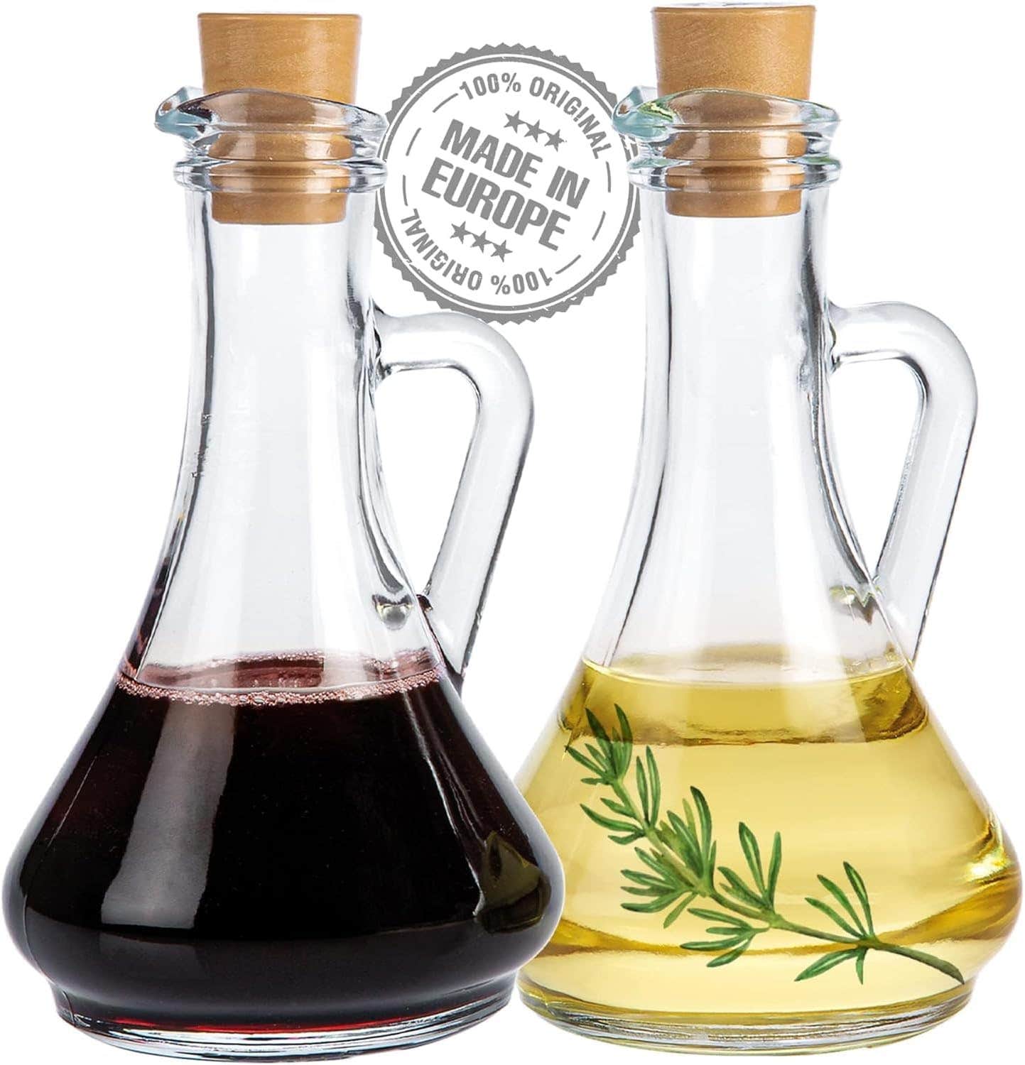 Olive Oil and Vinegar Dispenser Set, Handmade with Cork Stopper, Mini Oil Jug Set, Spill Proof