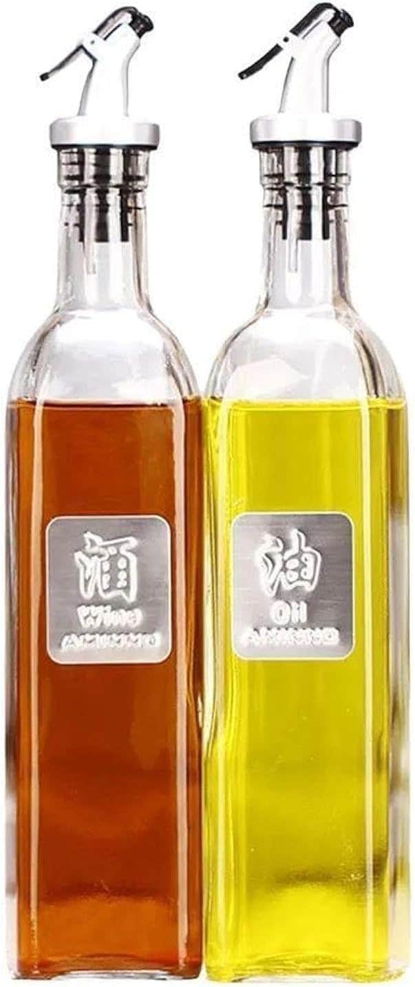 Olive Oil Conditioner Vinegar Bottle, Glass Oil Bottle, Large Capacity Easy to Clean, Anti-Slip, 2 Pcs (2P)