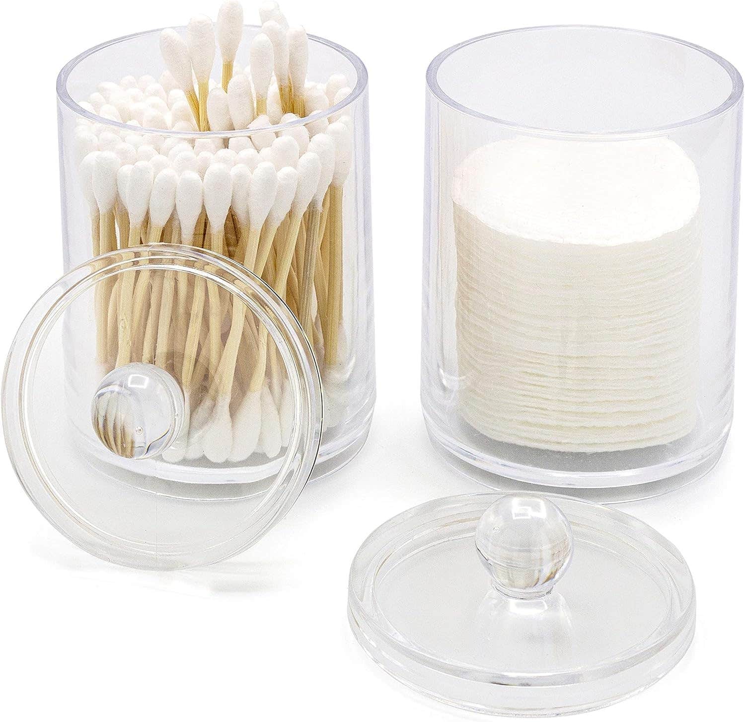 2 Holders, Cotton Swab Storage Dispenser, Jars with Lids, Simple Bathroom Organizers, Acrylic