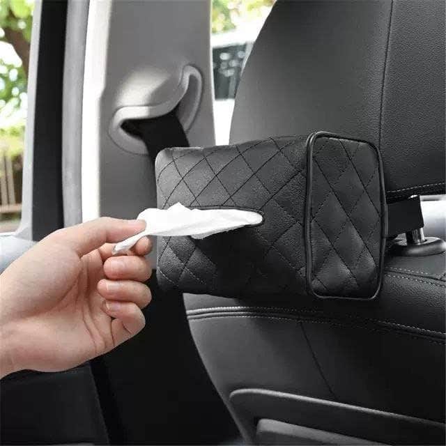 Car Tissue Holder, Leather Car Sun Visor Tissue Case Holder Paper Towel Bag Cover, Back Seat Headrest Hanging Napkin Clip,