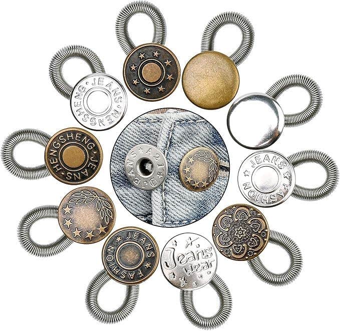6Pcs Button Extender for Trousers Elastic Spring Botton Metal Button Waist Extender Adjustable Extended Button Pregnancy Pant Extenders for Jeans Skirts Trousers Collars Cuffs Men Women