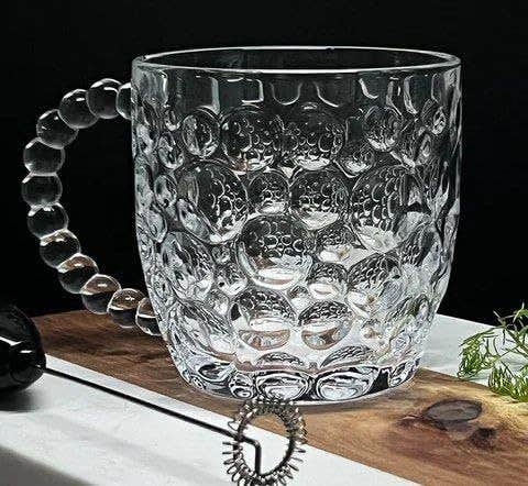 Generic Decorative Glass Tea Cups with Bubble Handle, 6-Piece Set