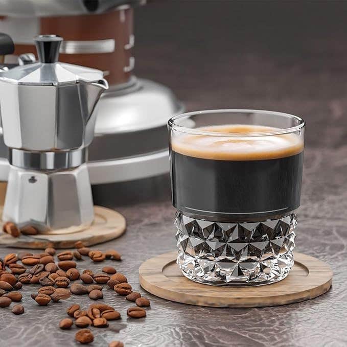 Coffee Mug Set | Glass Coffee Mugs with Decorative Base and Elegant Shape of 6 Cups - 10 ml