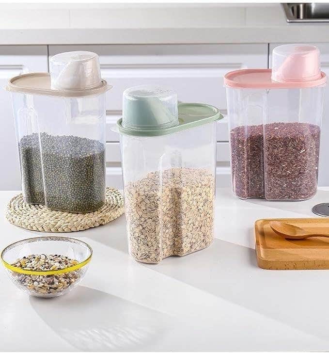 5pcs Cereal Containers Set 1.9L Capacity Food Storage Containers, Kitchen Pantry Airtight Plastic Storage Organizer, Food Grade and BPA Free, for Cereal, Dry Food, Flour and Sugar