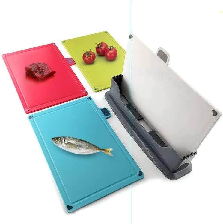 4-Piece Plastic Chopping Boards, Colours, Multicoloured, Kitchen Cutting Board, Portable, Non-Slip, Antibacterial Chopping Board, Safe, BPA-Free, Portable, Non-Toxic, Antibacterial