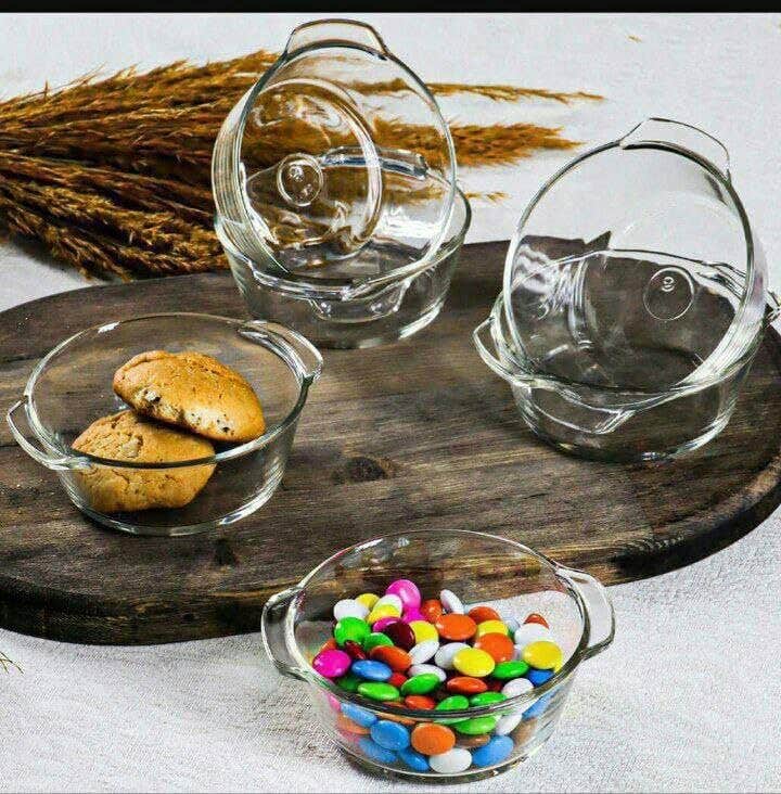 Round Glass Candy Bowl Set of 6 Pieces Deep Glass Plates, Snack and Dessert Bowls, Clear