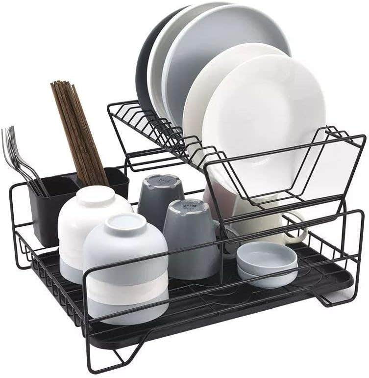 Dish Drying Rack, Large Antibacterial Organizer for Kitchen Utensils and Dishes on Counter (Style A)-2 Tier