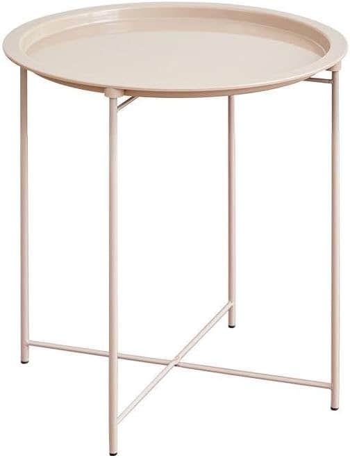 Metal Tray Table And Stand Of Metal Pipes For Living Room, Tray, Side, Serving (Diameter 46 Cm X Height 51 Cm) White