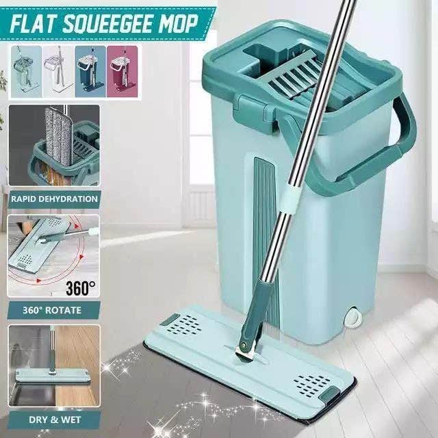 Flat Mop with Bucket Hands Free Squeeze Magic 360 Degree Automatic Spin Kitchen Wooden Floor Cleaning Mop for Home and Kitchen