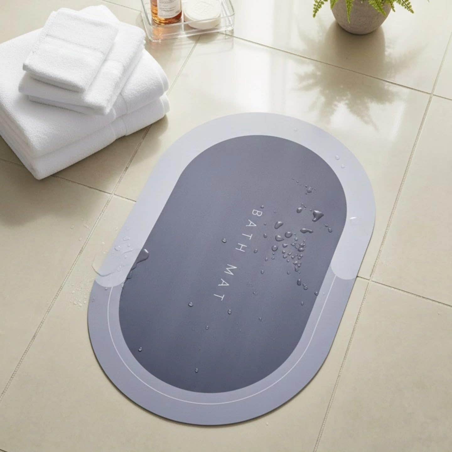 Non-Slip Bathroom Bath Mat - Quick Dry & Absorbent (Grey, 38x58cm)